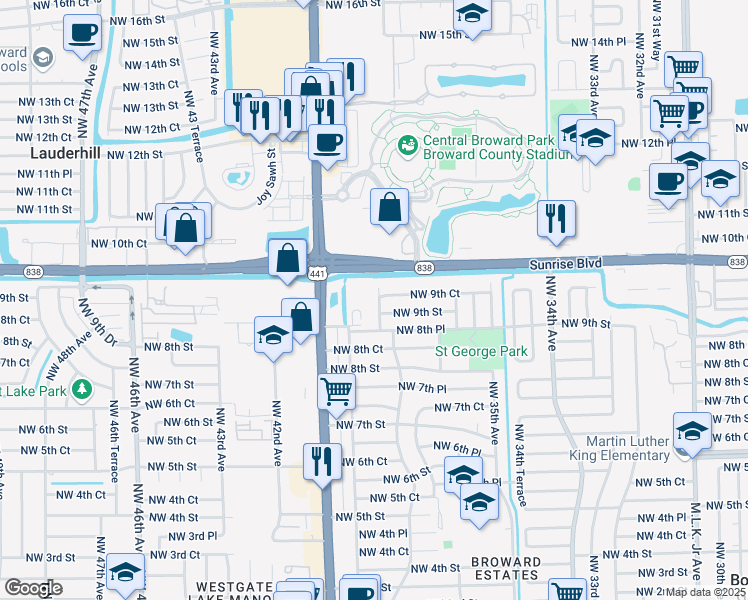 map of restaurants, bars, coffee shops, grocery stores, and more near 911 Northwest 38th Avenue in Fort Lauderdale