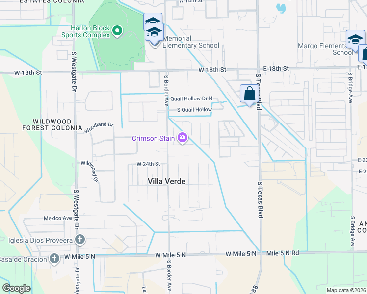 map of restaurants, bars, coffee shops, grocery stores, and more near 705 Zelma Street in Weslaco