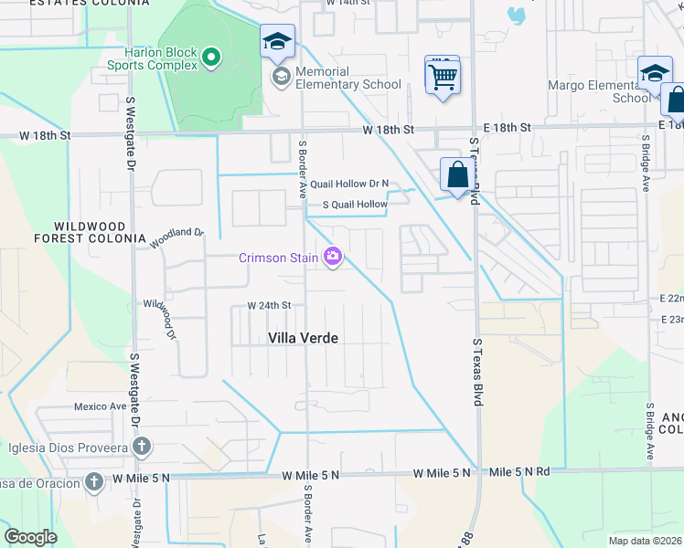 map of restaurants, bars, coffee shops, grocery stores, and more near 705 Zelma Street in Weslaco