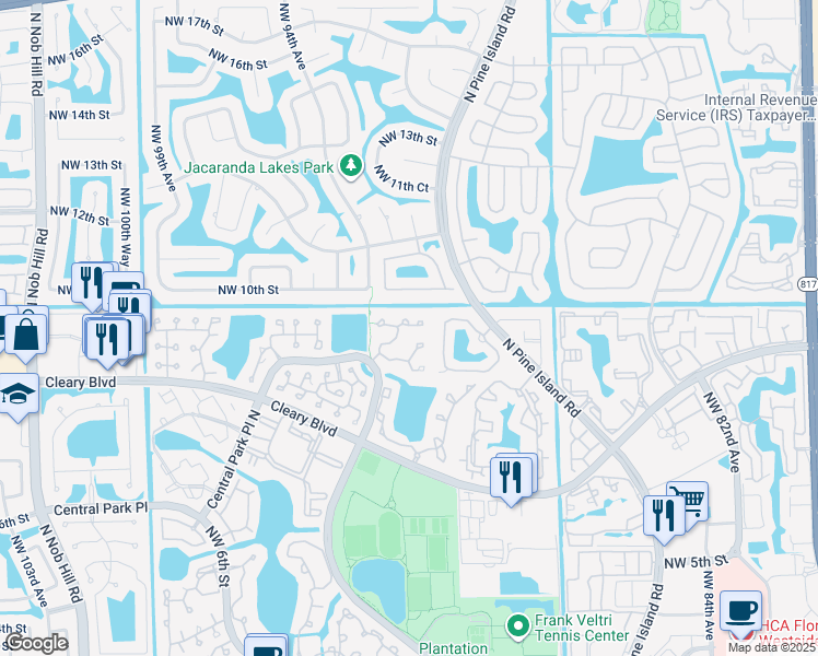 map of restaurants, bars, coffee shops, grocery stores, and more near 9234 Northwest 9th Place in Plantation