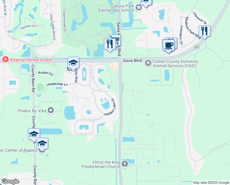 map of restaurants, bars, coffee shops, grocery stores, and more near 39640 Santa Barbara Boulevard in Naples