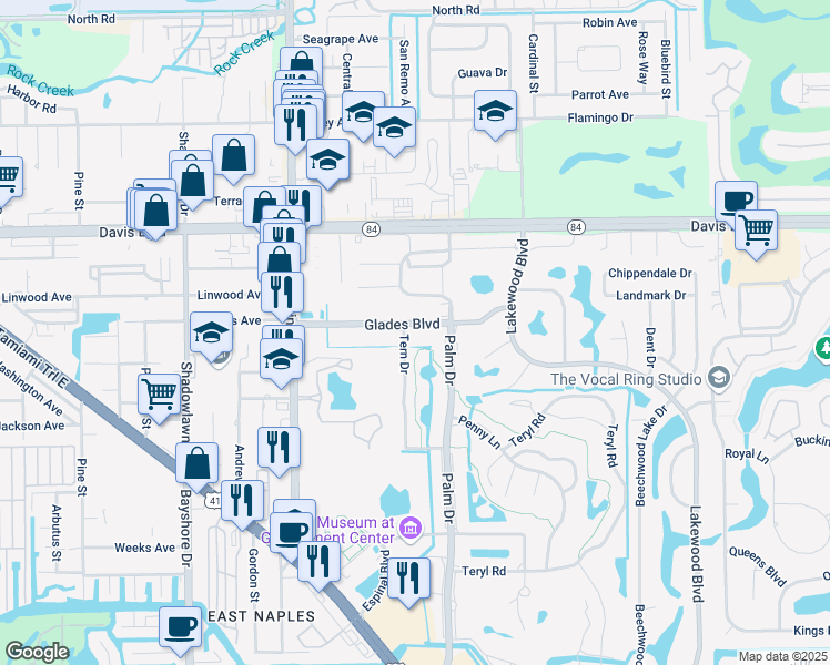 map of restaurants, bars, coffee shops, grocery stores, and more near 396 Tern Drive in Naples