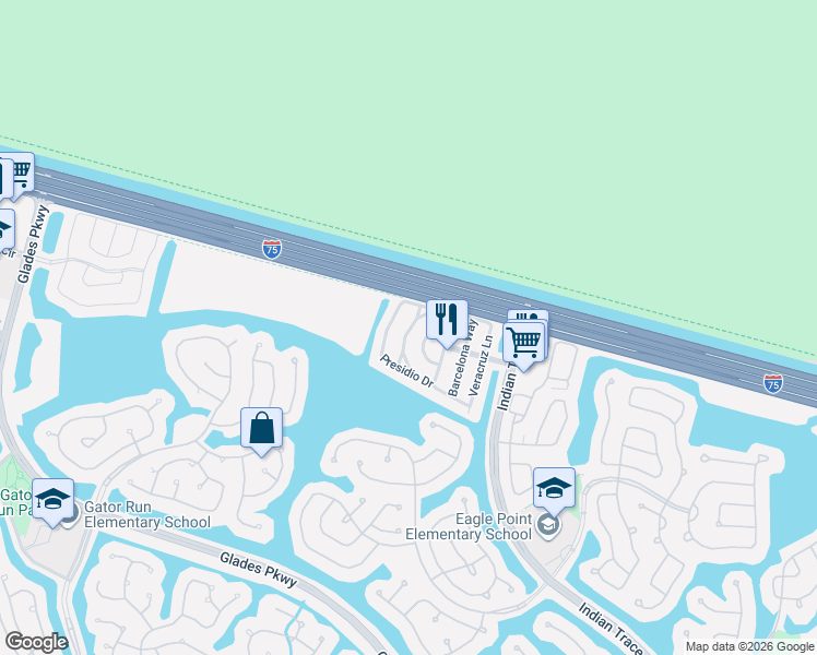 map of restaurants, bars, coffee shops, grocery stores, and more near 1505 Mira Vista Circle in Weston