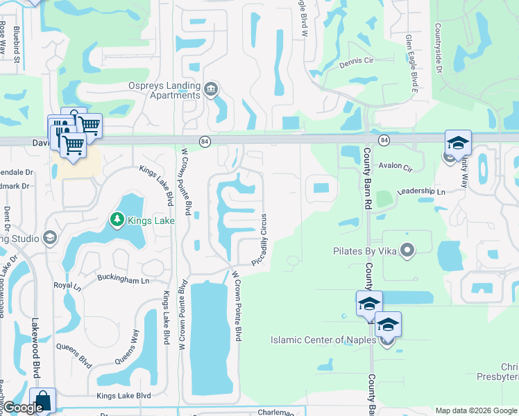 map of restaurants, bars, coffee shops, grocery stores, and more near 2040 Piccadilly Circus in Naples