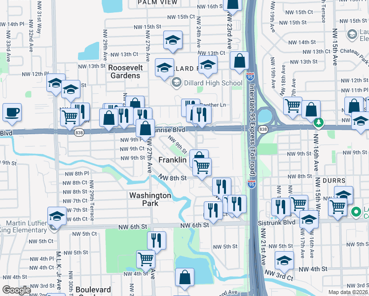 map of restaurants, bars, coffee shops, grocery stores, and more near in Franklin Park