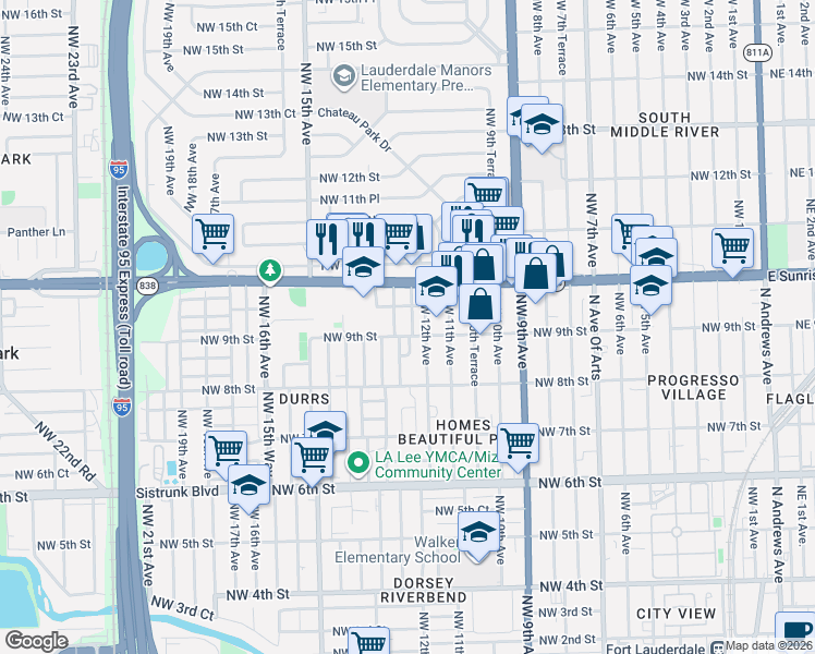 map of restaurants, bars, coffee shops, grocery stores, and more near 1270 Northwest 9th Street in Fort Lauderdale