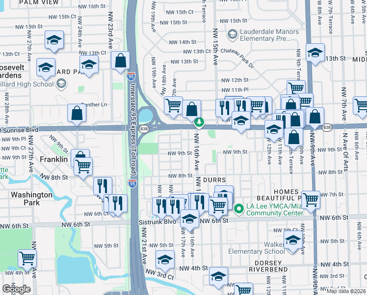 map of restaurants, bars, coffee shops, grocery stores, and more near 888 Northwest 16th Terrace in Fort Lauderdale