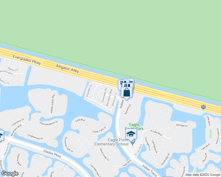 map of restaurants, bars, coffee shops, grocery stores, and more near 1543 Barcelona Way in Weston