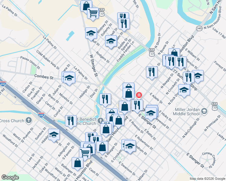 map of restaurants, bars, coffee shops, grocery stores, and more near 328 West Stenger Street in San Benito
