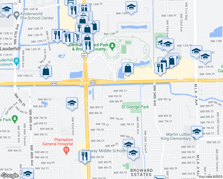 map of restaurants, bars, coffee shops, grocery stores, and more near 3761 Northwest 9th Street in Fort Lauderdale