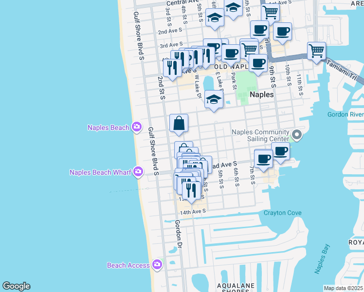 map of restaurants, bars, coffee shops, grocery stores, and more near 284 10th Avenue South in Naples