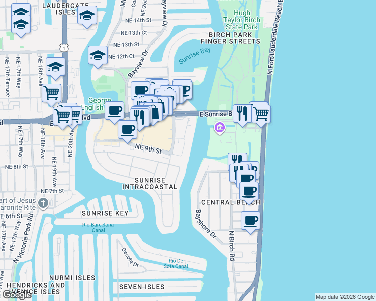 map of restaurants, bars, coffee shops, grocery stores, and more near 888 Intracoastal Drive in Fort Lauderdale