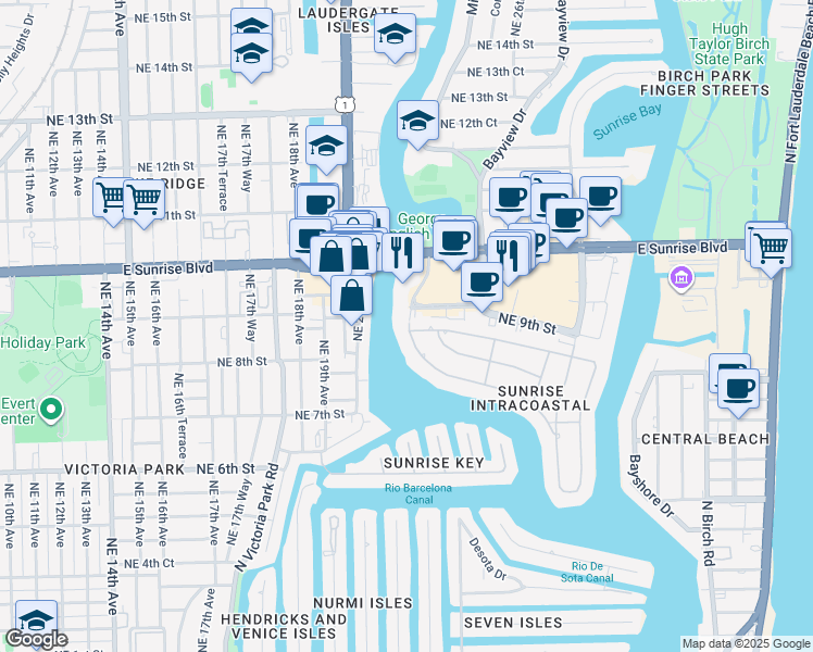 map of restaurants, bars, coffee shops, grocery stores, and more near in Oakland Park