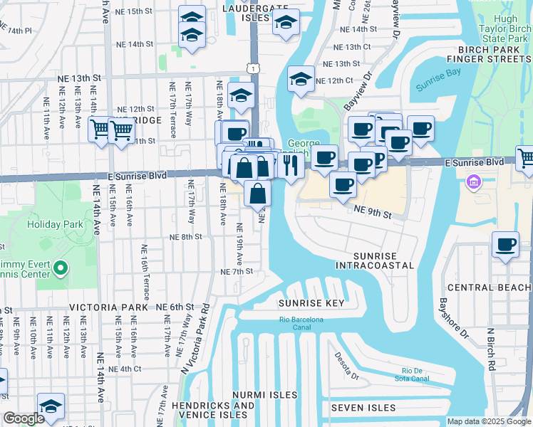 map of restaurants, bars, coffee shops, grocery stores, and more near 810 Northeast 20th Avenue in Fort Lauderdale