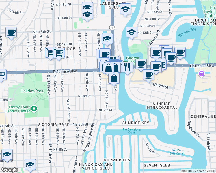 map of restaurants, bars, coffee shops, grocery stores, and more near 809 Northeast 19th Avenue in Fort Lauderdale
