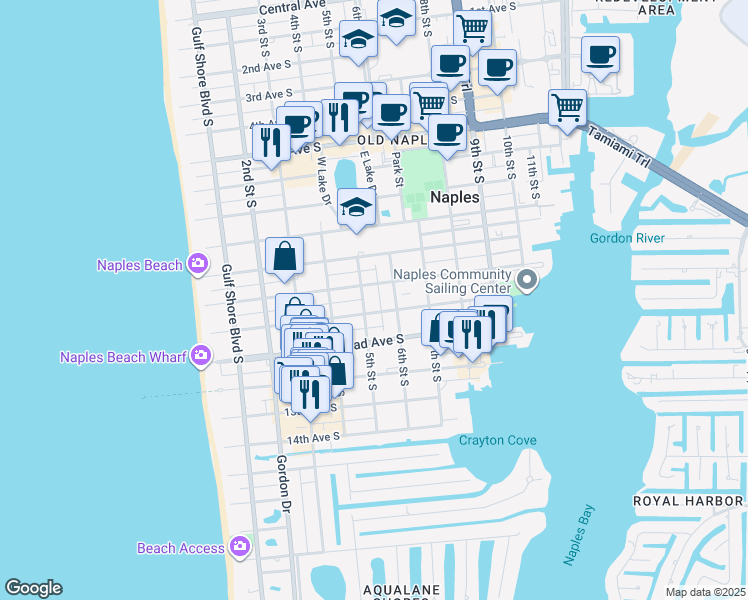 map of restaurants, bars, coffee shops, grocery stores, and more near 1120 5th Street South in Naples
