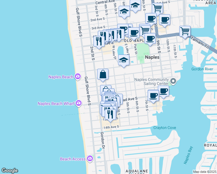 map of restaurants, bars, coffee shops, grocery stores, and more near 281 11th Avenue South in Naples