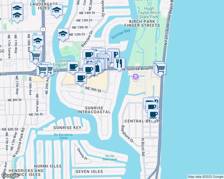 map of restaurants, bars, coffee shops, grocery stores, and more near 935 Intracoastal Drive in Fort Lauderdale