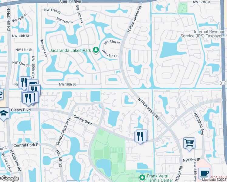 map of restaurants, bars, coffee shops, grocery stores, and more near 9330 Northwest 10th Street in Plantation