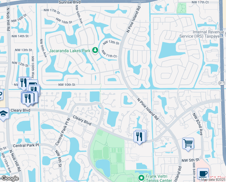map of restaurants, bars, coffee shops, grocery stores, and more near 9330 Northwest 10th Street in Plantation