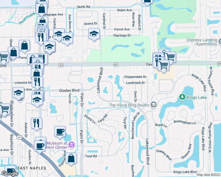 map of restaurants, bars, coffee shops, grocery stores, and more near 147 Round Key Circle in Naples
