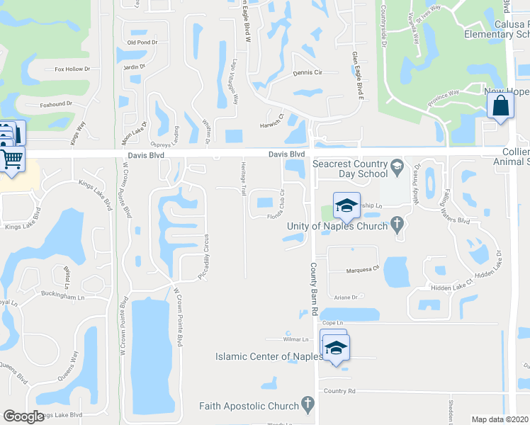 map of restaurants, bars, coffee shops, grocery stores, and more near 1830 Florida Club Circle in Naples