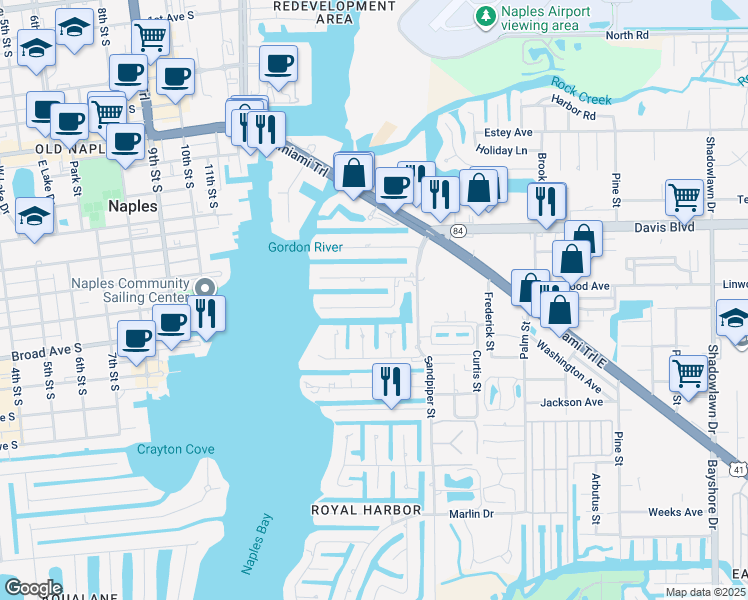 map of restaurants, bars, coffee shops, grocery stores, and more near 1521 Pelican Avenue in Naples