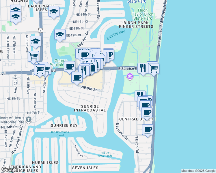 map of restaurants, bars, coffee shops, grocery stores, and more near 915 Intracoastal Drive in Fort Lauderdale