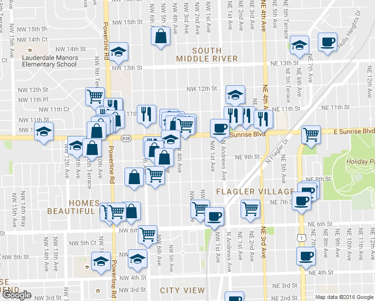 map of restaurants, bars, coffee shops, grocery stores, and more near 928 Northwest 4th Avenue in Fort Lauderdale