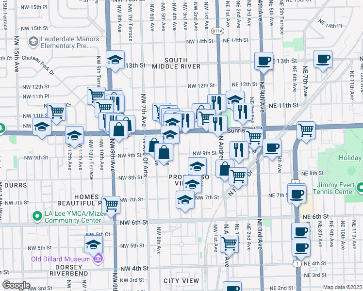 map of restaurants, bars, coffee shops, grocery stores, and more near 928 Northwest 4th Avenue in Fort Lauderdale