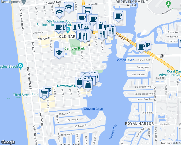 map of restaurants, bars, coffee shops, grocery stores, and more near 1000 10th Avenue South in Naples