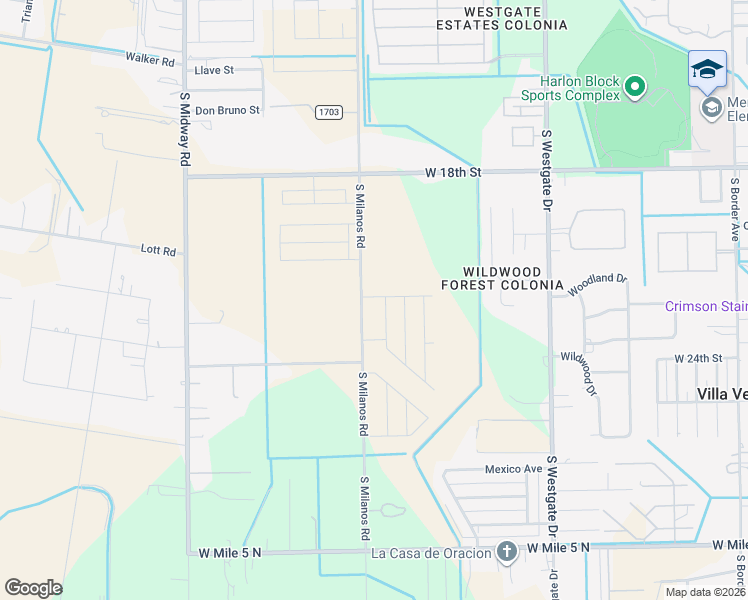 map of restaurants, bars, coffee shops, grocery stores, and more near South Milano Road in Weslaco