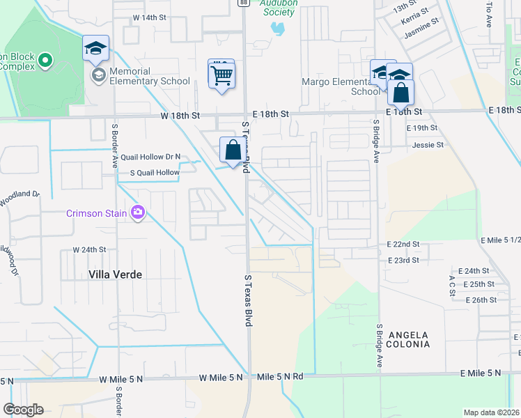 map of restaurants, bars, coffee shops, grocery stores, and more near 113 Stone Ridge Drive in Weslaco