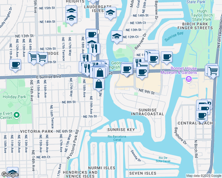 map of restaurants, bars, coffee shops, grocery stores, and more near 815 Middle River Drive in Fort Lauderdale