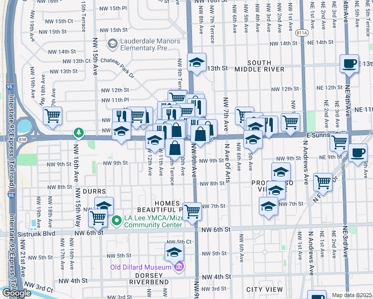 map of restaurants, bars, coffee shops, grocery stores, and more near 949 Northwest 9th Avenue in Fort Lauderdale