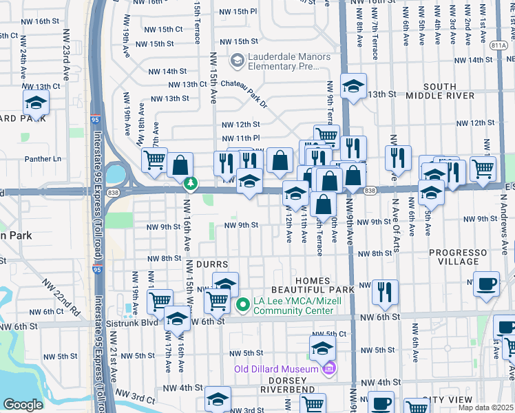 map of restaurants, bars, coffee shops, grocery stores, and more near 901 Northwest 13th Terrace in Fort Lauderdale