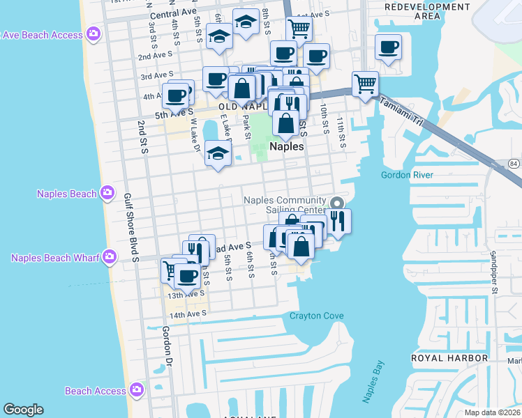 map of restaurants, bars, coffee shops, grocery stores, and more near 1011 7th Street South in Naples