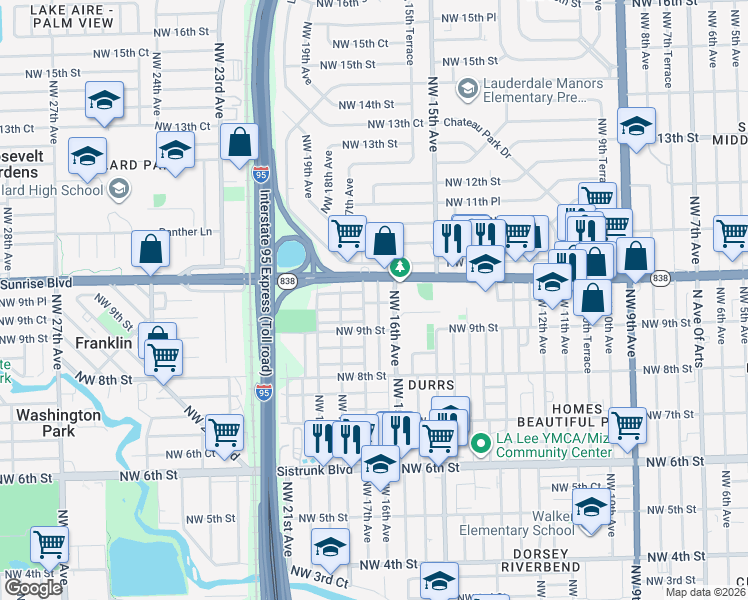 map of restaurants, bars, coffee shops, grocery stores, and more near 972 Northwest 16th Terrace in Fort Lauderdale