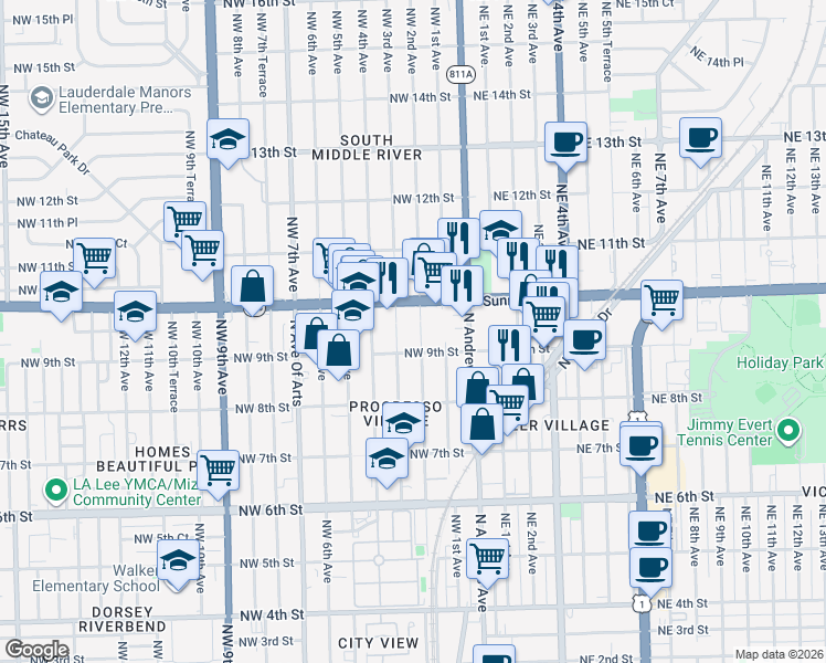 map of restaurants, bars, coffee shops, grocery stores, and more near 925 Northwest 2nd Avenue in Fort Lauderdale
