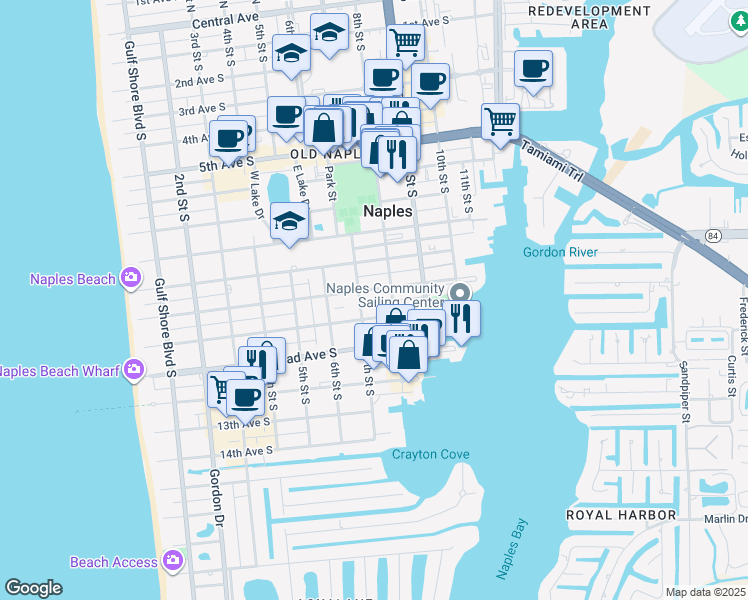 map of restaurants, bars, coffee shops, grocery stores, and more near 1011 7th Street South in Naples