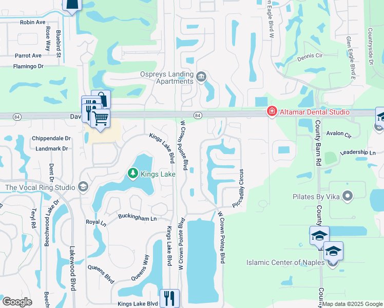 map of restaurants, bars, coffee shops, grocery stores, and more near 1850 West Crown Pointe Boulevard in Naples