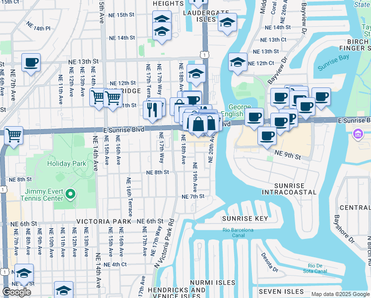 map of restaurants, bars, coffee shops, grocery stores, and more near 211 Northeast 9th Street in Fort Lauderdale