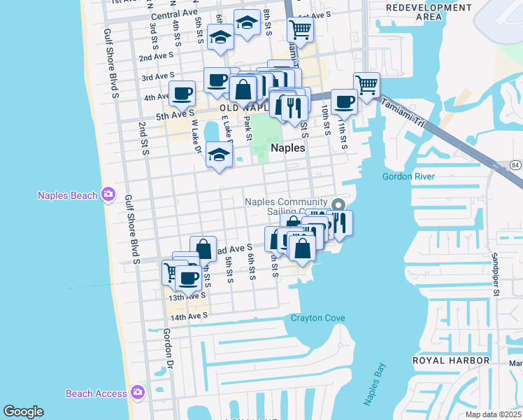 map of restaurants, bars, coffee shops, grocery stores, and more near 1011 7th Street South in Naples