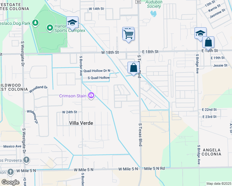 map of restaurants, bars, coffee shops, grocery stores, and more near 406 West Wimbledon Drive in Weslaco