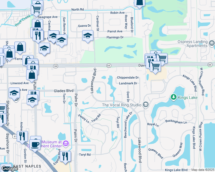 map of restaurants, bars, coffee shops, grocery stores, and more near 147 Round Key Circle in Naples