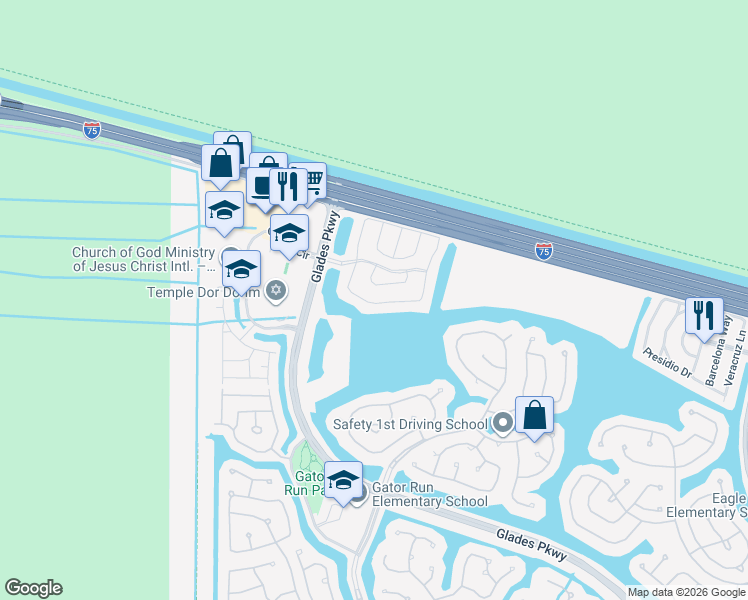 map of restaurants, bars, coffee shops, grocery stores, and more near 1638 Salerno Circle in Weston