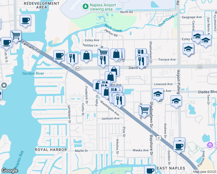 map of restaurants, bars, coffee shops, grocery stores, and more near 2280 Linwood Avenue in Naples