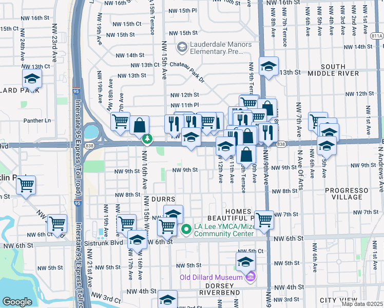 map of restaurants, bars, coffee shops, grocery stores, and more near 919 Northwest 13th Terrace in Fort Lauderdale