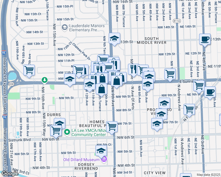 map of restaurants, bars, coffee shops, grocery stores, and more near 949 Northwest 9th Avenue in Fort Lauderdale