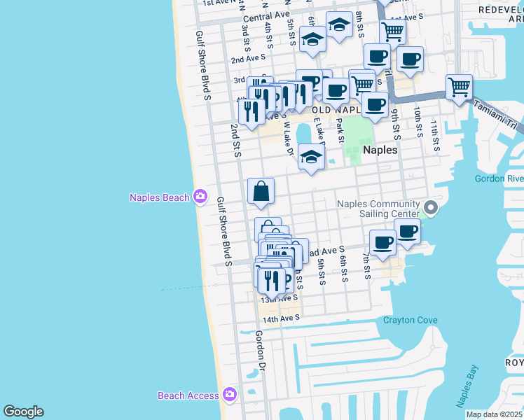map of restaurants, bars, coffee shops, grocery stores, and more near 970 3rd Street South in Naples